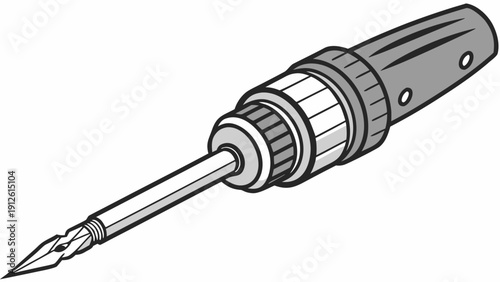 A detailed illustration of a screwdriver with a comfortable handle and a sharp metal tip