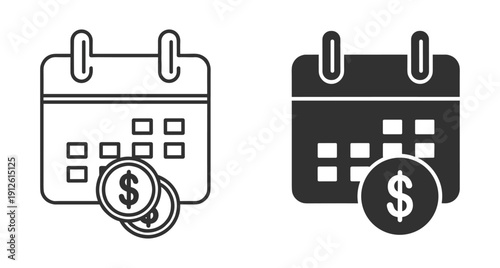 Business calendar with currency symbol representing tax deadlines and monthly budget planning