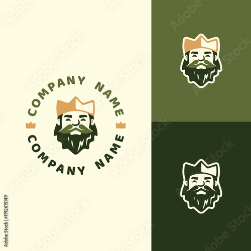 Nature King Logo Template featuring Man Face with Leaves and Crown for Environmental Agency