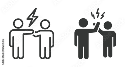 Set of simple black icons showing people giving high fives and fist bumps