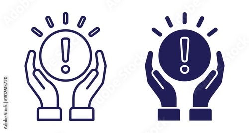 Vector illustration of hands protecting a circle with an exclamation mark symbol