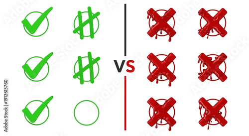 green check marks vs red crosses for right vs wrong approval rejection and critical decision-making in business.