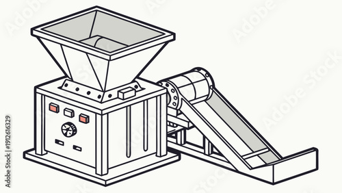 A vector graphic illustration of an industrial machine with a conveyor belt and control panel