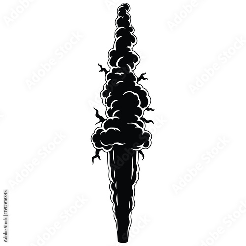 Dramatic black smoke explosion in air