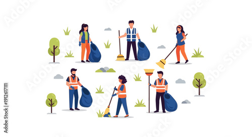 Group of people working together to clean the environment.