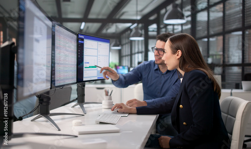 Slika na platnu Corporate Office Bookkeepers Monitoring Payroll