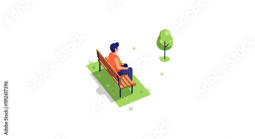 Man sitting on a bench in a serene park environment.