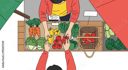 Farmer's Market Fresh Produce Being Purchased by Customer.