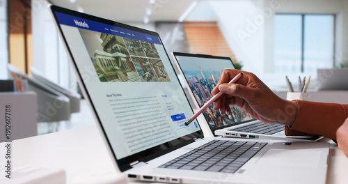 Black Woman Using Laptop To Book Vacation