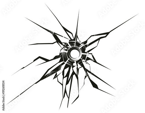 黒単色の弾痕と亀裂イラスト