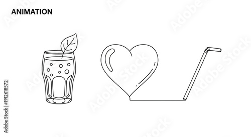 Animated Heart Drink with Straw - Love Refreshment Concept