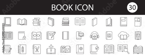 Book line icons set. Flyer leaflet, catalogue, booklet, magazine, letterhead, open book and other polygraphy vector illustration. Outline signs for print shop. Editable Stroke.