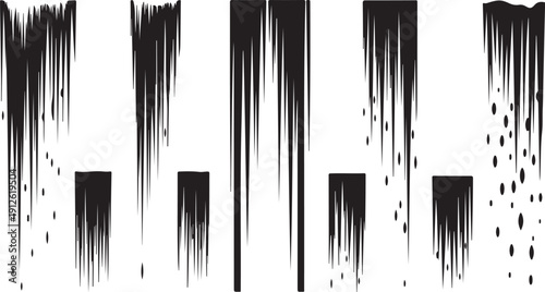 Abstract black paint drips on white background texture design