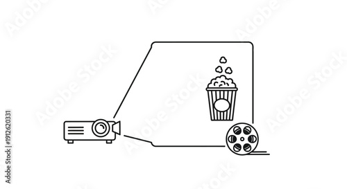 Simple movie setup with a projector popcorn and reels silhouette