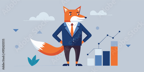 Confident business fox presenting data in modern office setting