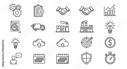 Business and industrial icons set in a linear style silhouette