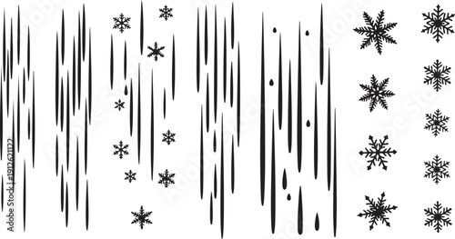 Snowflakes and raindrops falling from the sky in winter