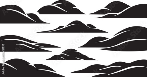 Black and White Mountain Range Landscape Silhouette Graphic Design