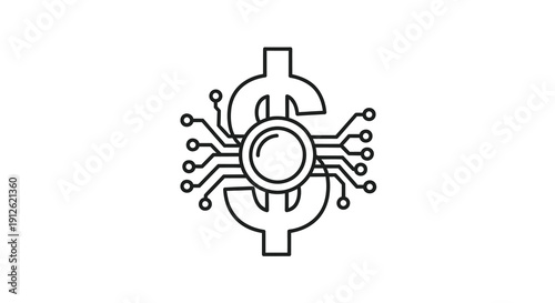 Abstract robotic eye with circuit board design linear silhouette