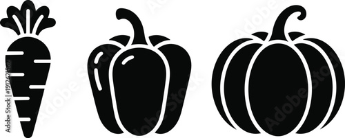 Black and white of carrot pepper and pumpkin