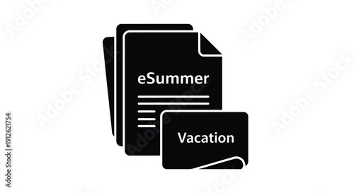 Stack of documents with esummer and vacation text a silhouette