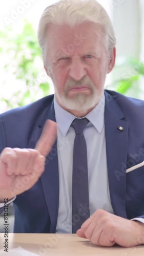 Denying Senior Old Businessman Showing No Sign by Finger, vertical video