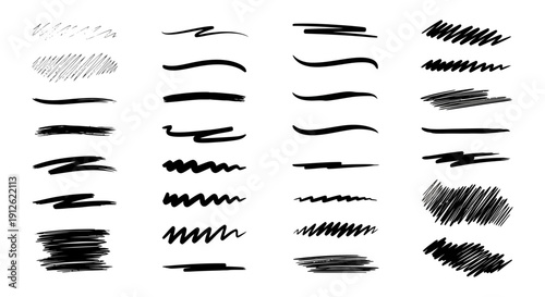 hand-drawn black marker strokes scribbles wavy lines underlines on white perfect for graphic design and text emphasis.