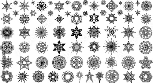 intricate geometric star and mandala patterns a diverse collection of sacred geometry symbols for spiritual esoteric and magical designs.