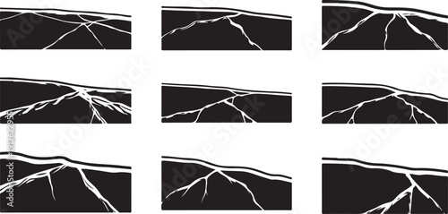 Cracked Black and White Texture Backgrounds with Fractured Lines
