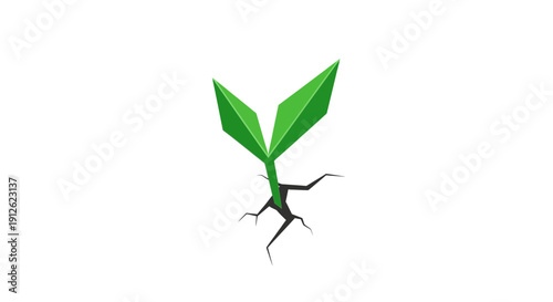 Resilient Green Sprout Growing Out of a Crack in the Ground. Symbol of Growth, Breakthrough, and New Life Icon.