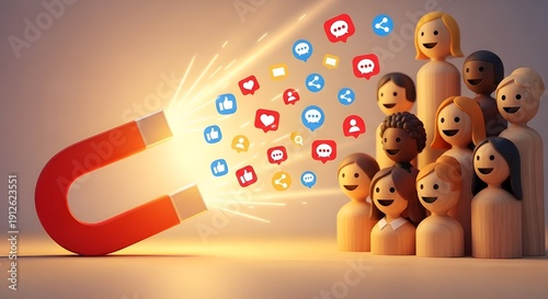 Magnetic attraction of social media icons to a group of people