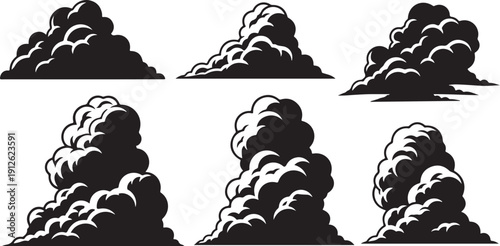 Black smoke clouds on white background vector illustration set