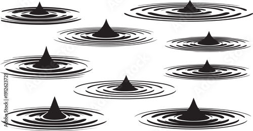 Ripples on water with black stone or rock thrown