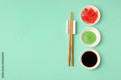 Chopsticks, bowls with wasa...