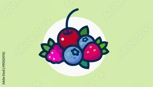 Forest berries illustration. Ripe berries with leaves. Simple berries emblem. stock illustration.