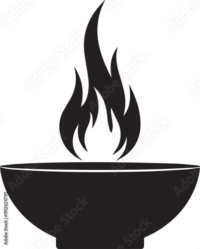 Eternal flame bowl silhouette vector illustration ritual fire burner line art design icon