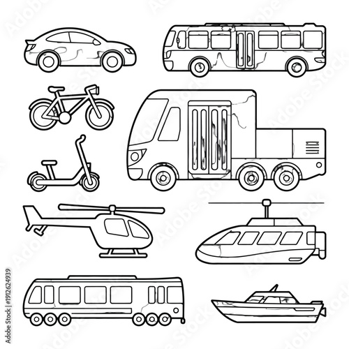 Transportation Selection: A collection of various modes of transportation in a simple, artistic design