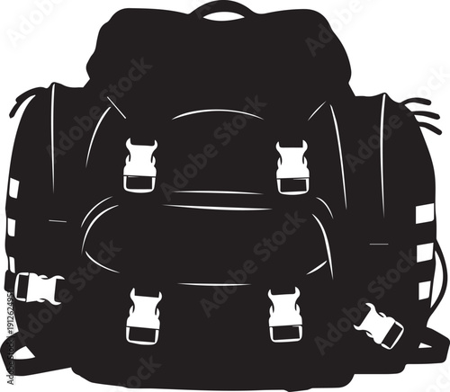 Silhouette hiking backpack vector illustration line art