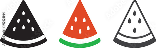 Three watermelon slices in varying colors and styles are displayed