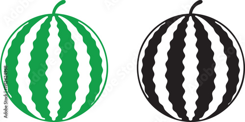 Two watermelons illustrated one color one black and white side by side