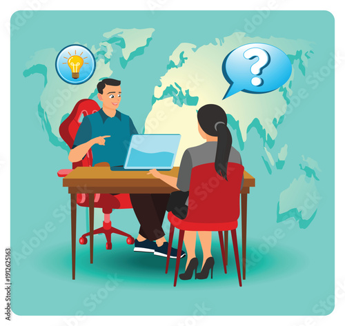 Professor counselling student with theory, scientific supervisor, educational process at university.