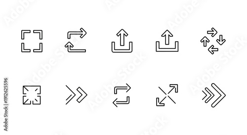 minimalist outline ui ux icons for web design featuring upload refresh expand minimize and media player controls perfect for app interfaces.