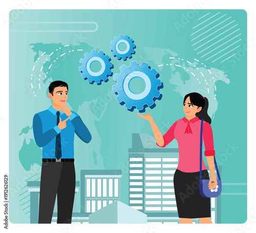 Social interaction skills concept. Business Partners Discuss Global Solutions.