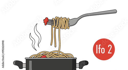 Steaming Spaghetti with Tomato Sauce on Fork Above Pot, Italian Cuisine