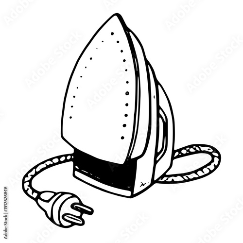 Hand drawn iron with electrical cord and plug attached