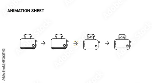 Toaster Animation Sheet: Step-by-Step Process of Toasting Bread