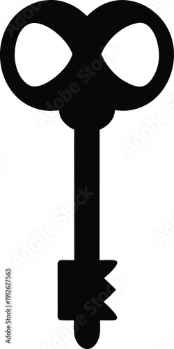 Vintage Skeleton Key Silhouette in Black and White – Antique Lock Icon Vector