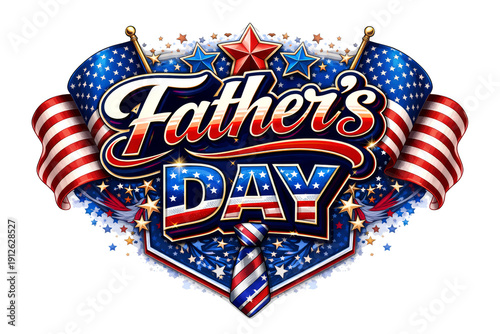 Patriotic Father's Day Emblem with American Flags and Stars