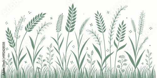 Beautiful green grass and wildflowers in a serene natural setting