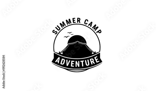 Modern Summer Camp Banner Tent Sun Editable Vector